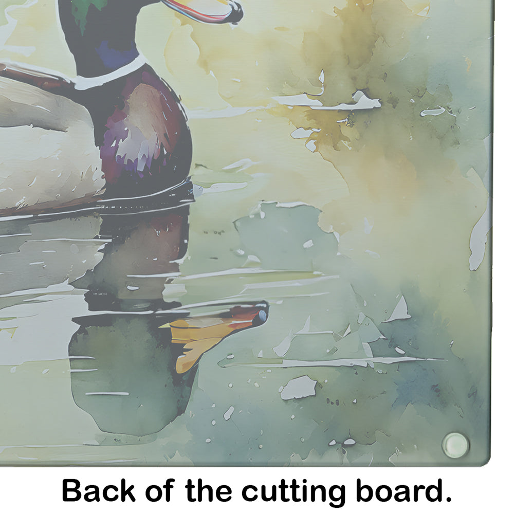 Mallard Duck Side Profile Cutting Board Tempered Glass Kitchen Cutting Surface, Heat Resistant Chopping, Non-Slip Feet, Food Prep & Serving