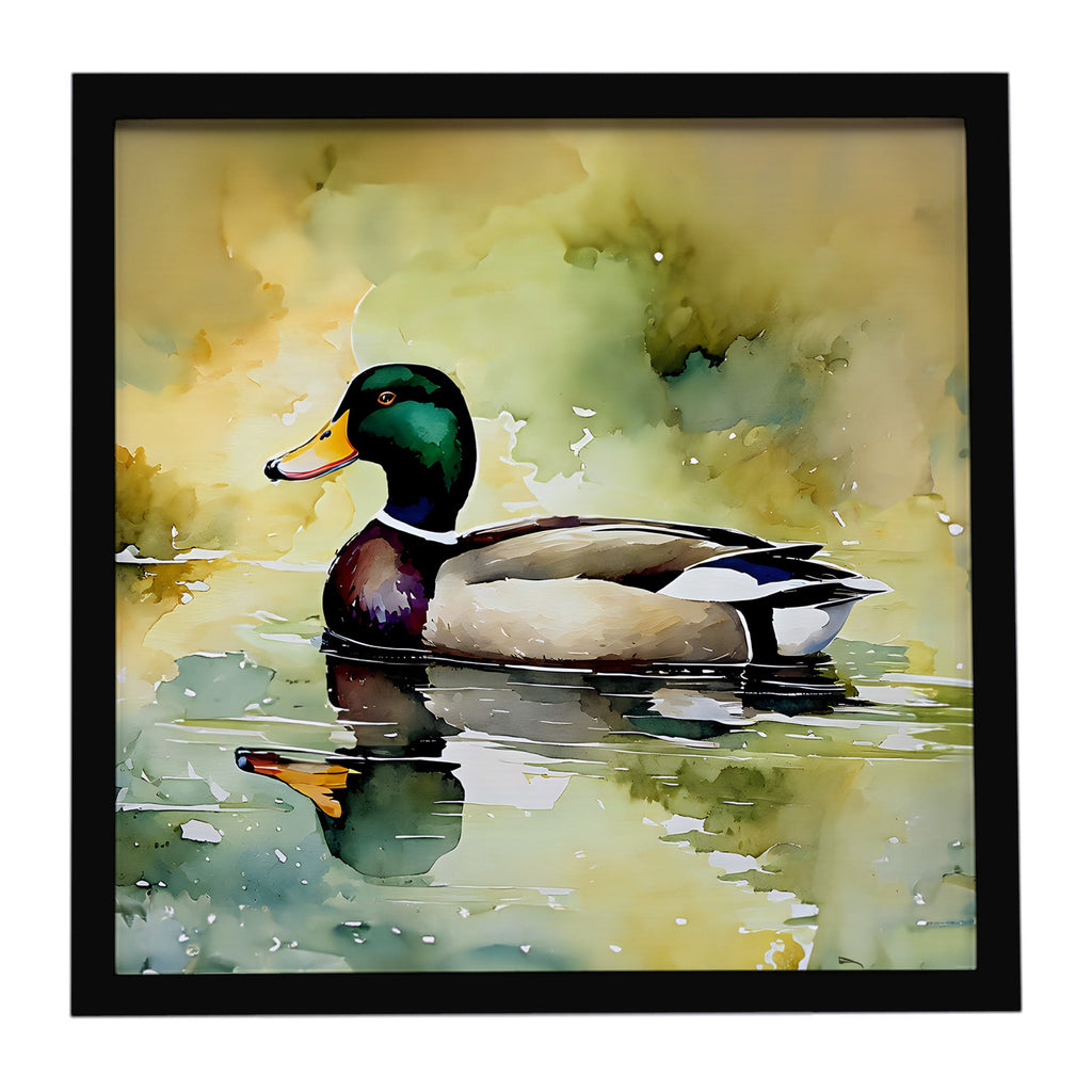 Mallard Duck Side Profile Framed Metal Print Bathroom, Kitchen, Office, Home Decor Wall Art Ready to Hang, Square, 8X8
