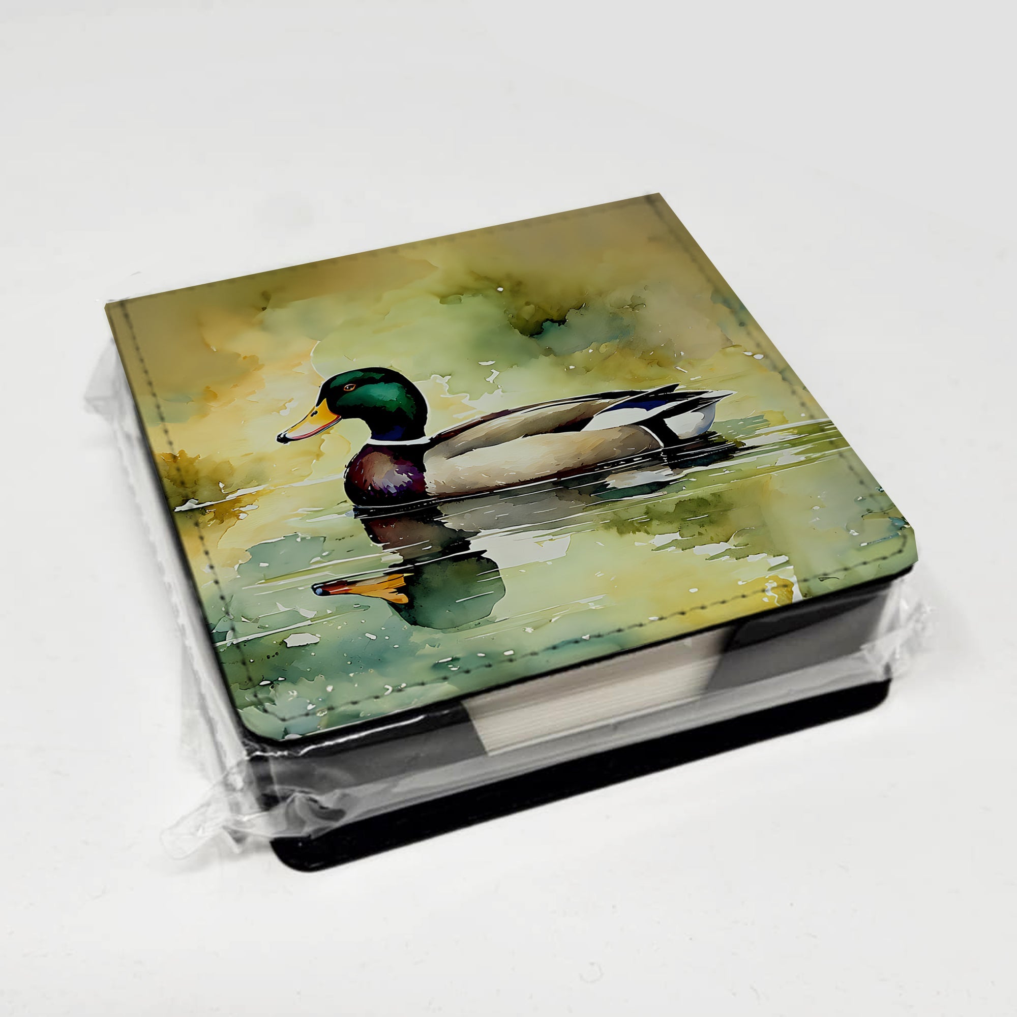 Mallard Duck Side Profile PU Leather Note Paper Holder with Artist-Designed Cover, Desk Accessory, Office Gift