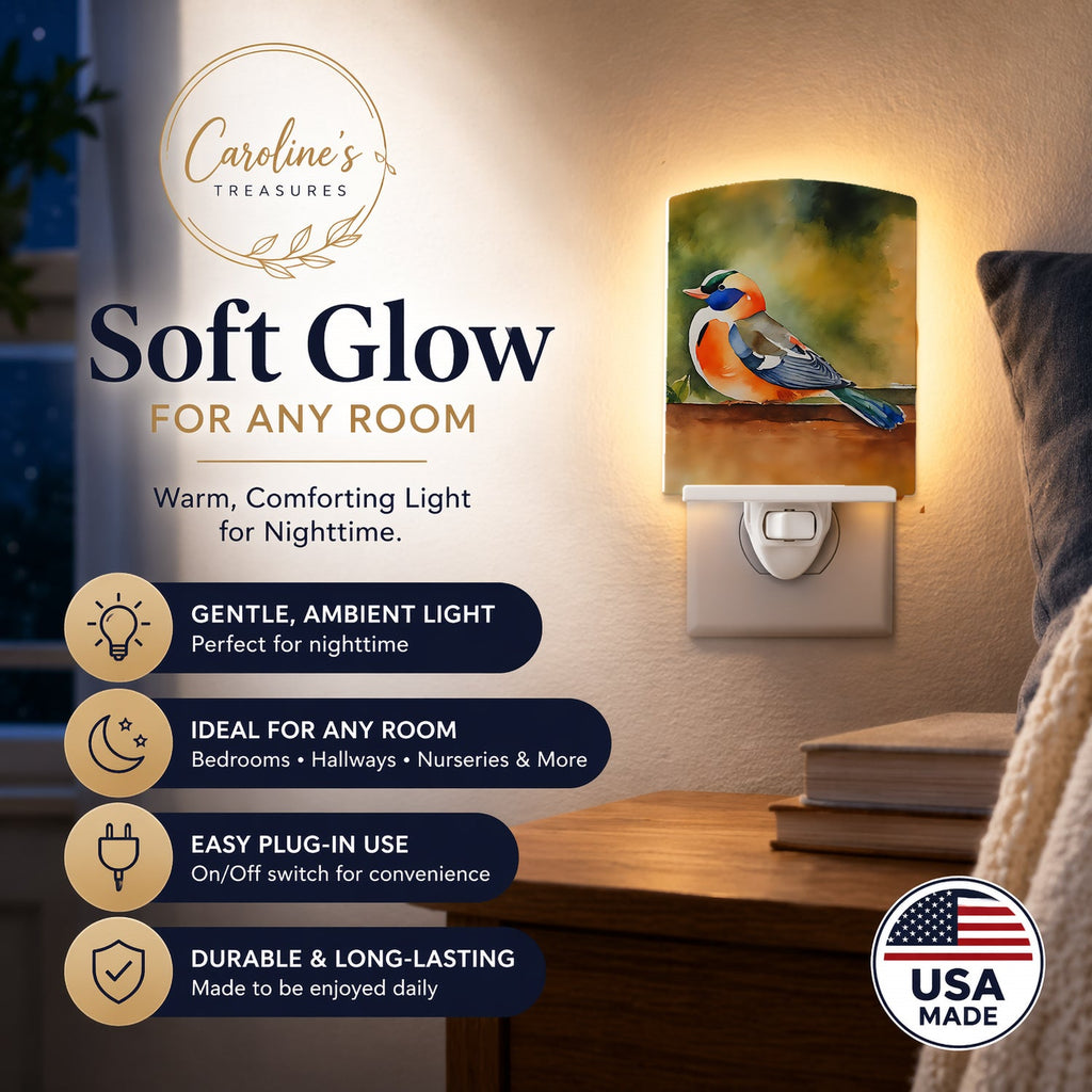 Mandarin Duck Ceramic Night Light Compact, UL-Certified, Ideal for Bedroom, Bathroom, Nursery, Hallway, Kitchen, 6x4x3, Multicolor