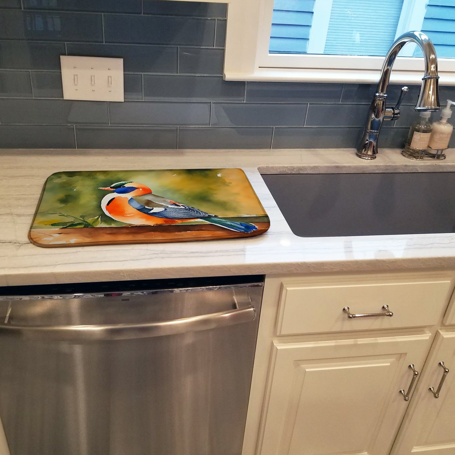 Mandarin Duck Dish Drying Mat Absorbent Dish Drying Mat Pad for Kitchen Counter Dish Drainer Mat for Countertop, 14 x 21", Multicolor