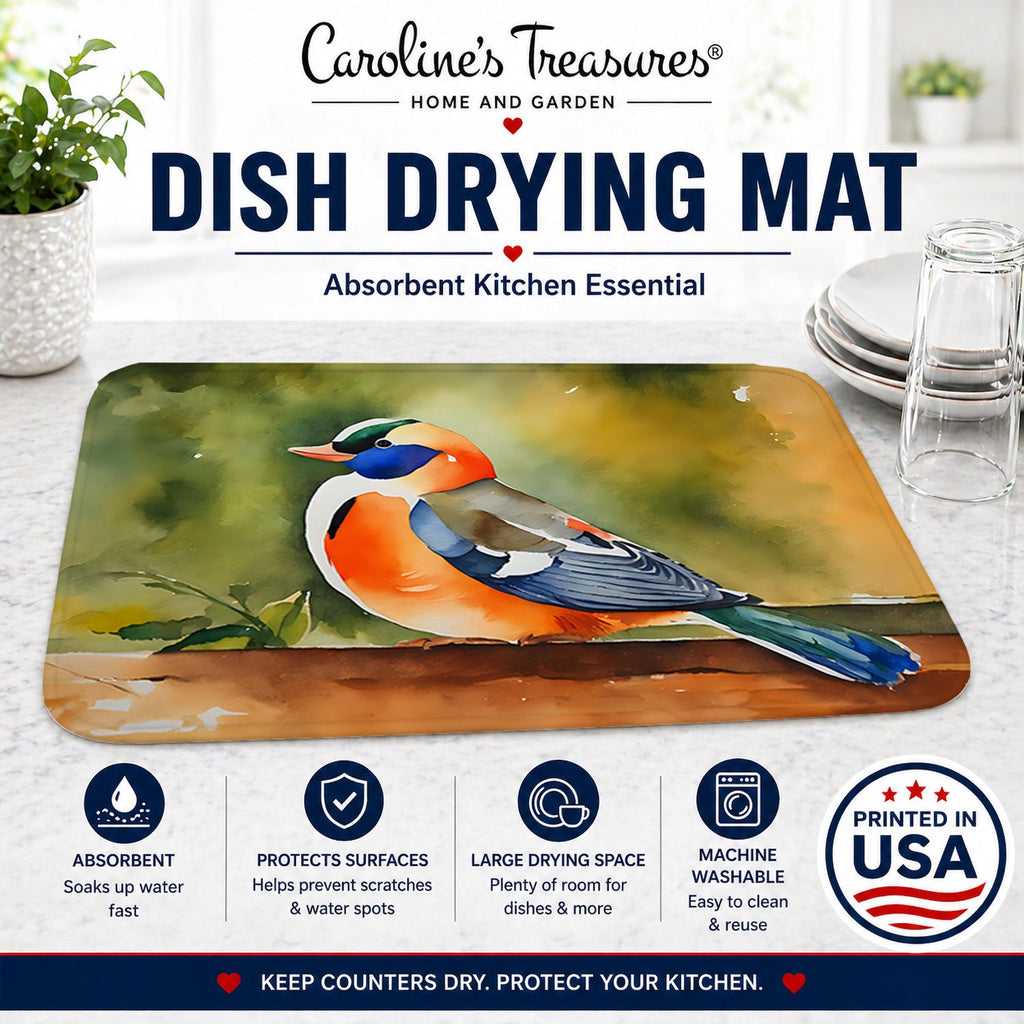 Mandarin Duck Dish Drying Mat Absorbent Dish Drying Mat Pad for Kitchen Counter Dish Drainer Mat for Countertop, 14 x 21", Multicolor