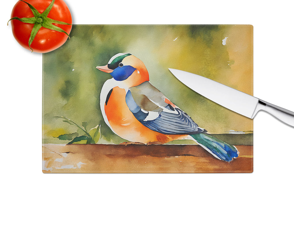 Mandarin Duck Cutting Board Tempered Glass Kitchen Cutting Surface, Heat Resistant Chopping, Non-Slip Feet, Food Prep & Serving