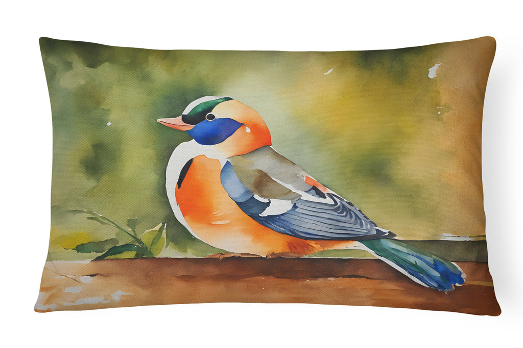Mandarin Duck Decorative Throw Pillow 12x16 Indoor Outdoor Accent Cushion, Fabric Cover with Insert for Sofa, Bed, Porch & Living Room