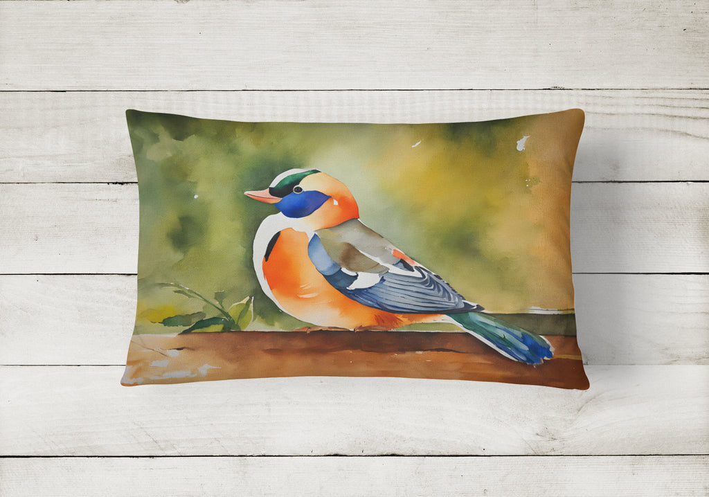 Mandarin Duck Decorative Throw Pillow 12x16 Indoor Outdoor Accent Cushion, Fabric Cover with Insert for Sofa, Bed, Porch & Living Room