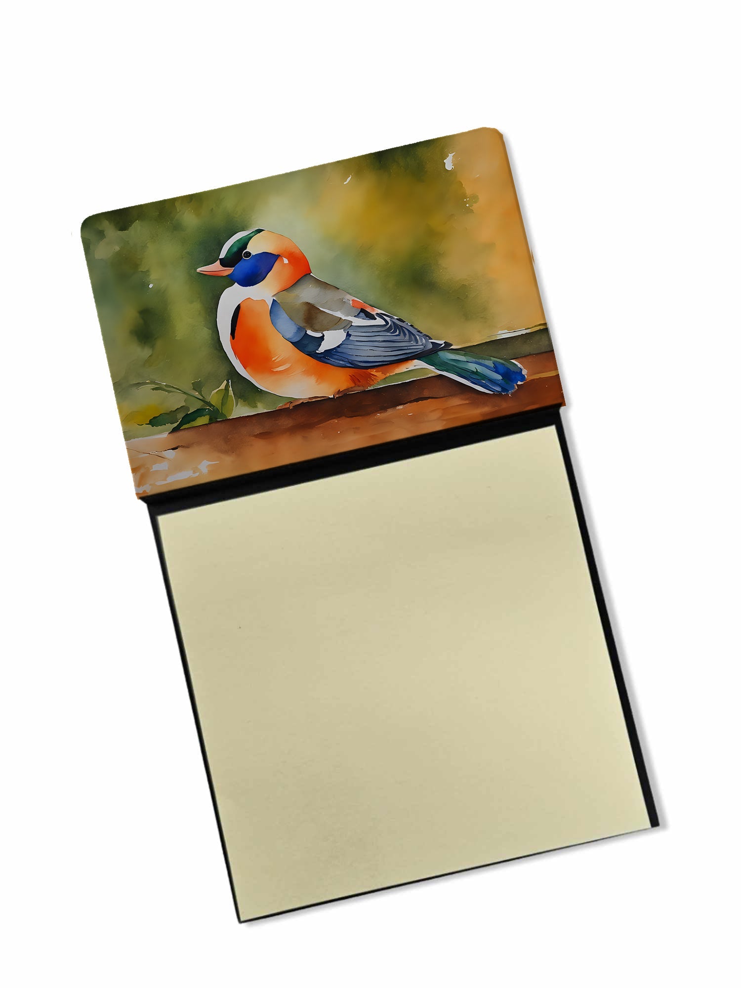 Mandarin Duck Watercolor Sticky Note Holder Refillable Dispenser Desk Accessory 3x3 Pad Gift