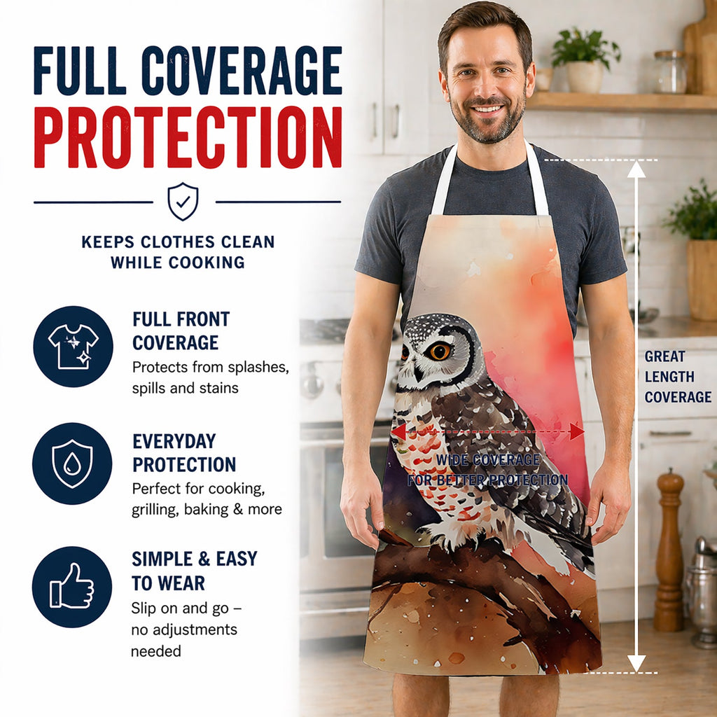 Northern Hawk Owl Perched Branch Apron Cooking Kitchen Server Baking Crafts Gardening for Adult Women Men, Unisex, Large, Multicolor