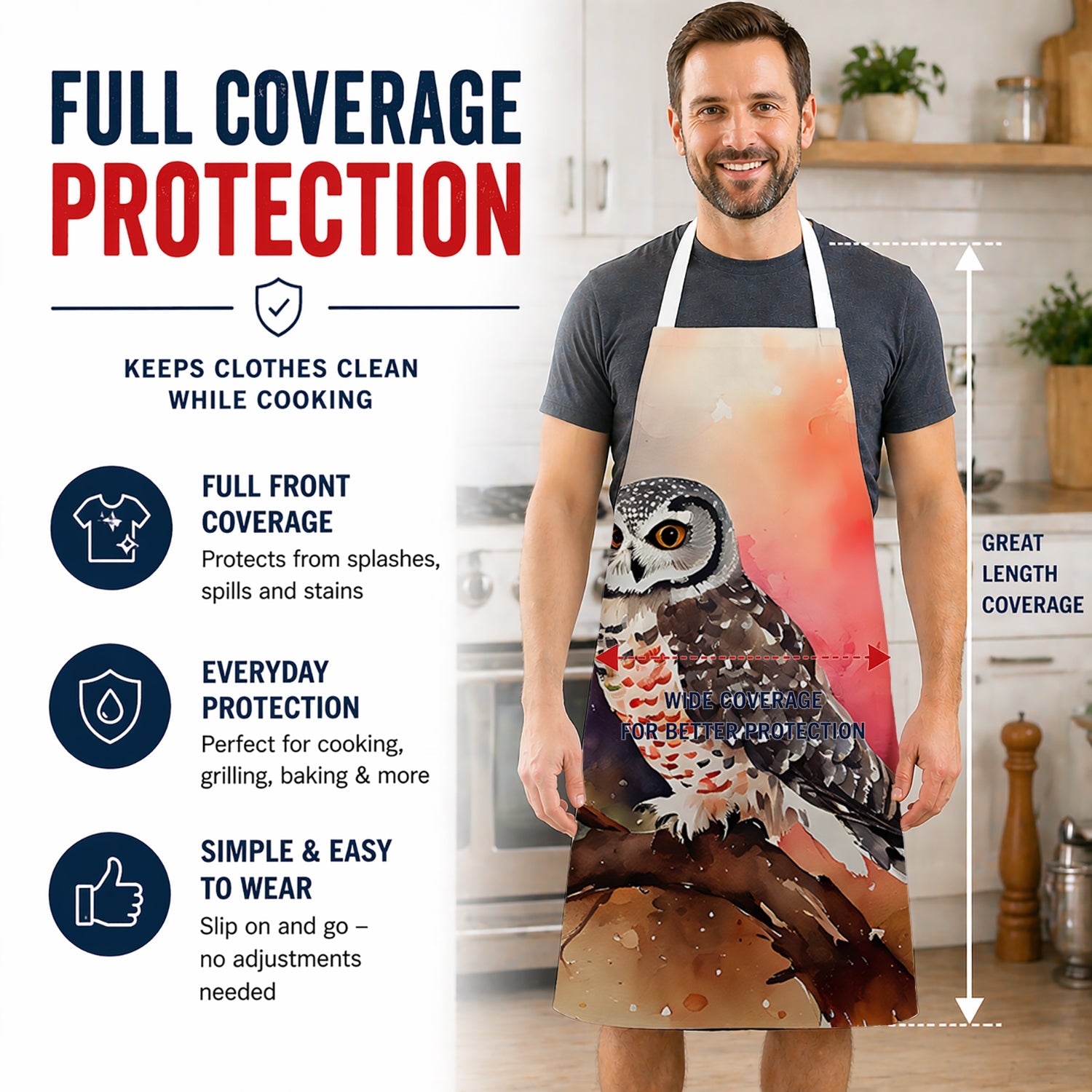 Northern Hawk Owl Perched Branch Apron Cooking Kitchen Server Baking Crafts Gardening for Adult Women Men, Unisex, Large, Multicolor
