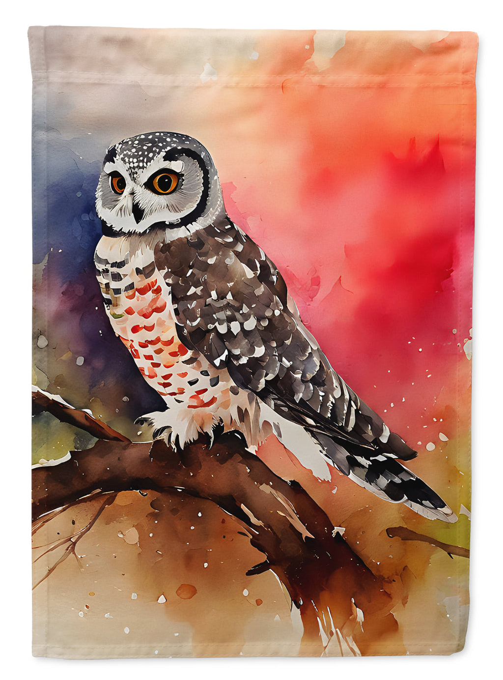 Northern Hawk Owl Perched Branch House Flag 28x40 Porch Sleeve Pole Decorative Outside Yard Banner Artwork Wall Hanging, Polyester