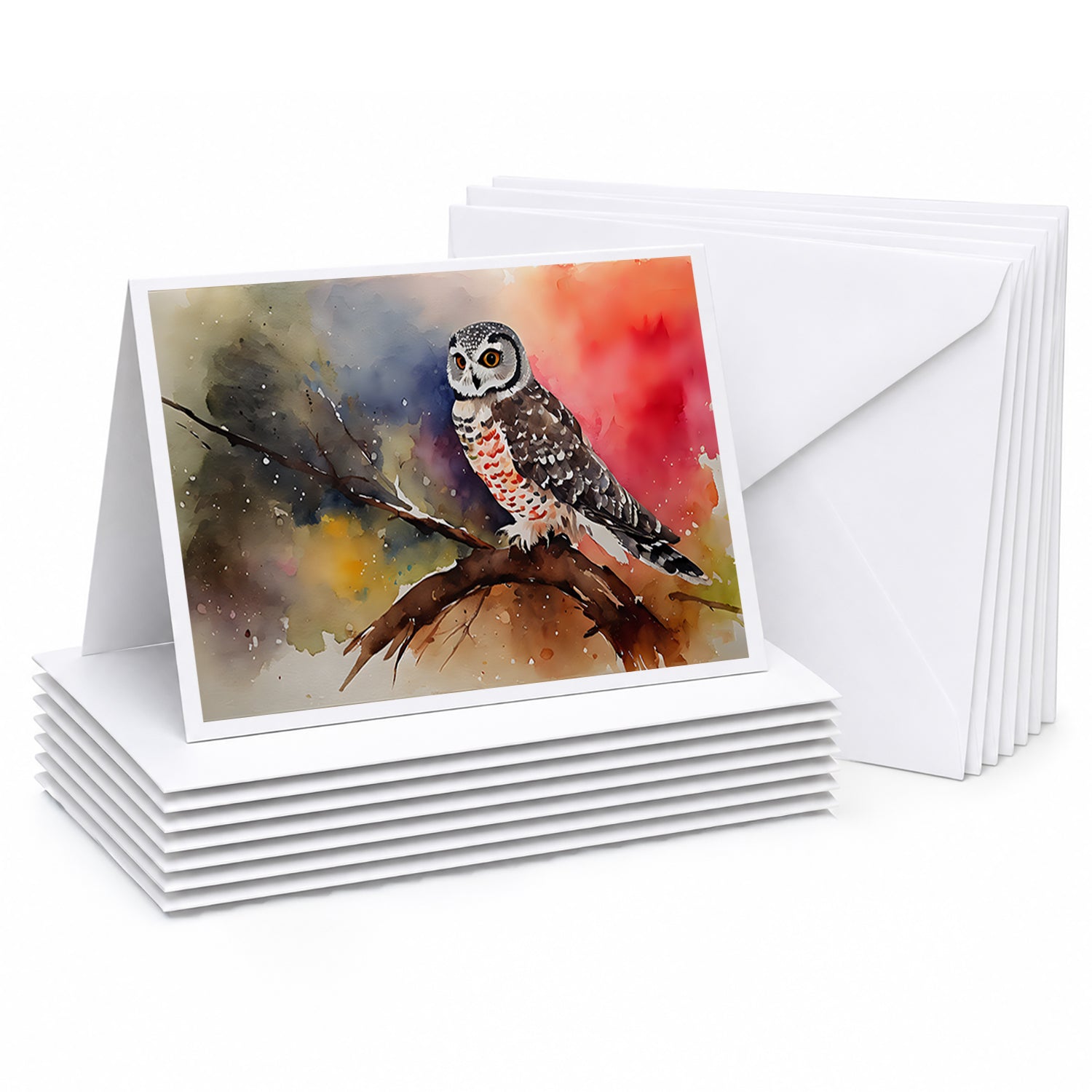 Northern Hawk Owl Perched Branch Greeting Cards Pack of 8 Blank Cards with Envelopes Whimsical A7 Size 5x7