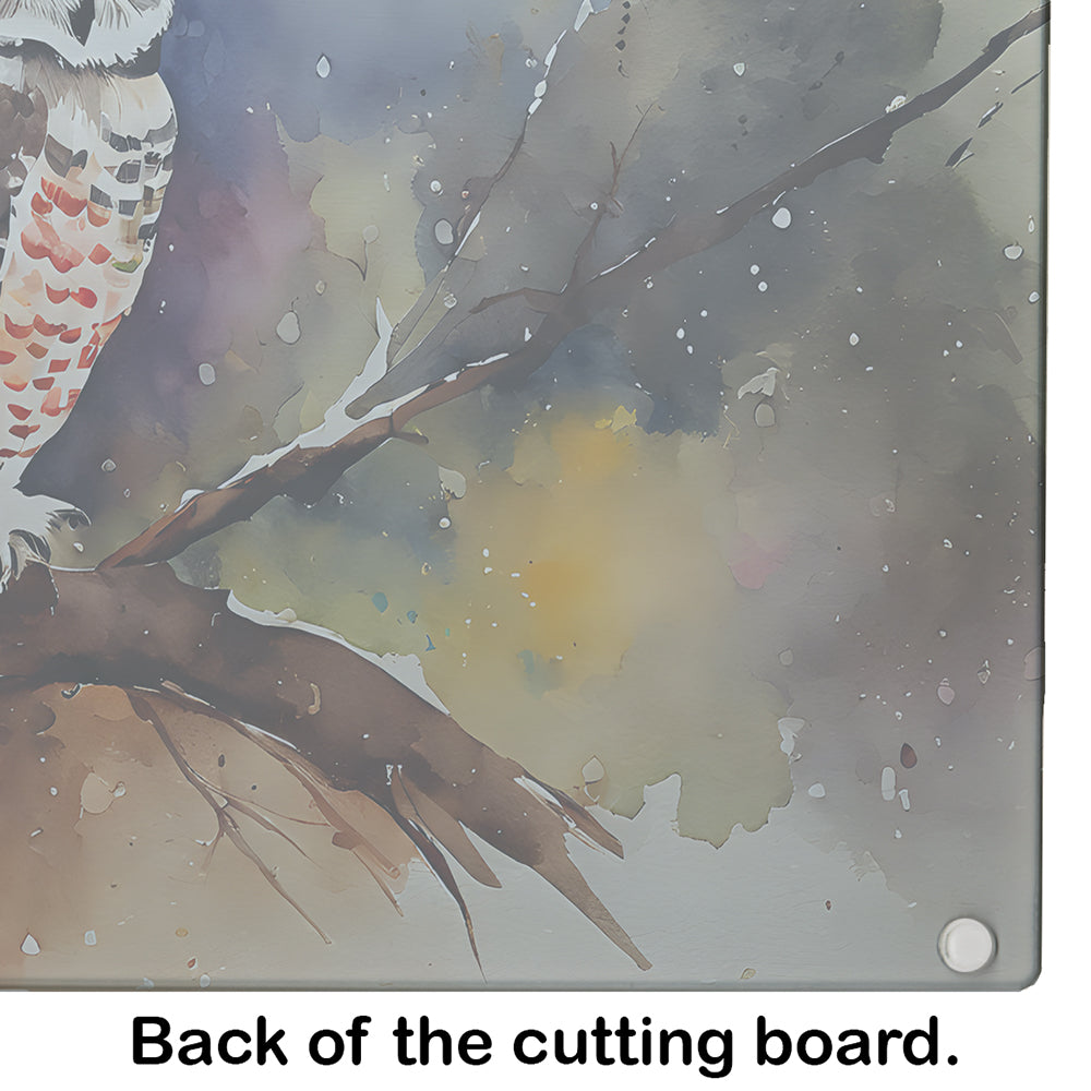 Northern Hawk Owl Perched Branch Cutting Board Tempered Glass Kitchen Cutting Surface, Heat Resistant Chopping, Non-Slip Feet, Food Prep & Serving