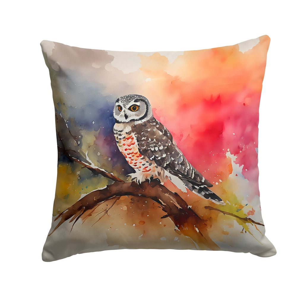 Northern Hawk Owl Perched Branch Decorative Throw Pillow 18x18 Indoor Outdoor Accent Cushion, Fabric Cover with Insert for Sofa, Bed, Porch & Living Room
