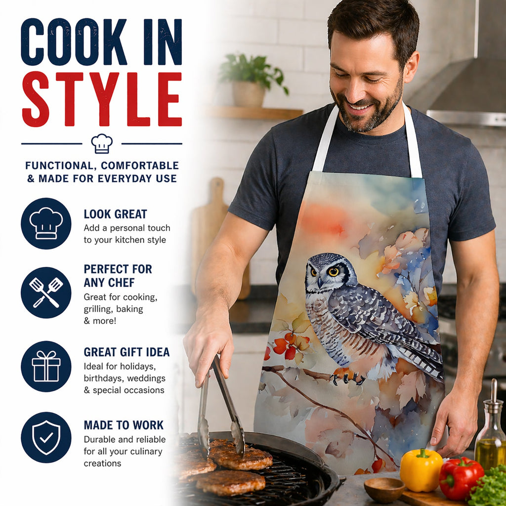 Northern Hawk Owl with Blossoms Apron Cooking Kitchen Server Baking Crafts Gardening for Adult Women Men, Unisex, Large, Multicolor
