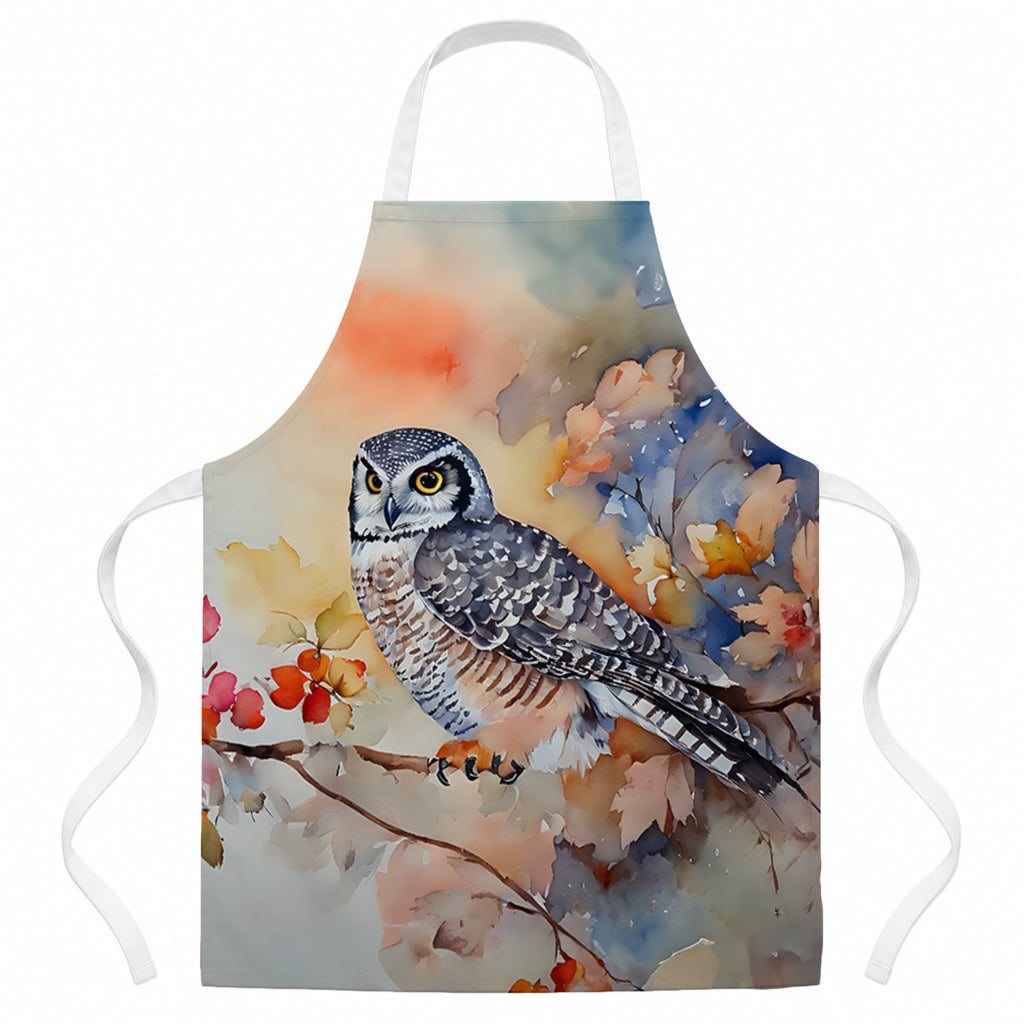 Northern Hawk Owl with Blossoms Apron Cooking Kitchen Server Baking Crafts Gardening for Adult Women Men, Unisex, Large, Multicolor