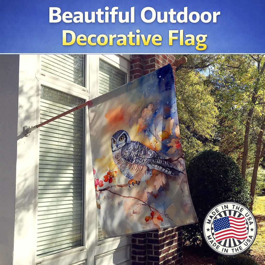 Northern Hawk Owl with Blossoms House Flag 28x40 Porch Sleeve Pole Decorative Outside Yard Banner Artwork Wall Hanging, Polyester