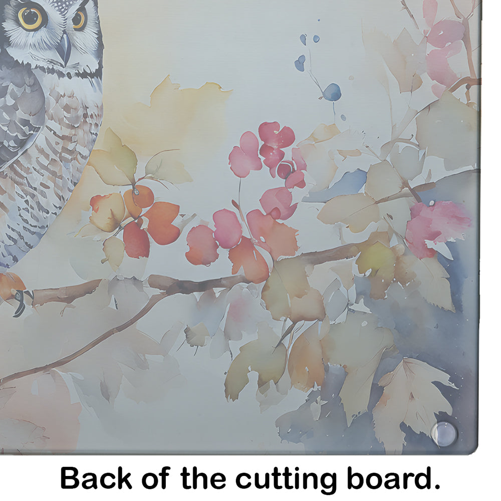 Northern Hawk Owl with Blossoms Cutting Board Tempered Glass Kitchen Cutting Surface, Heat Resistant Chopping, Non-Slip Feet, Food Prep & Serving