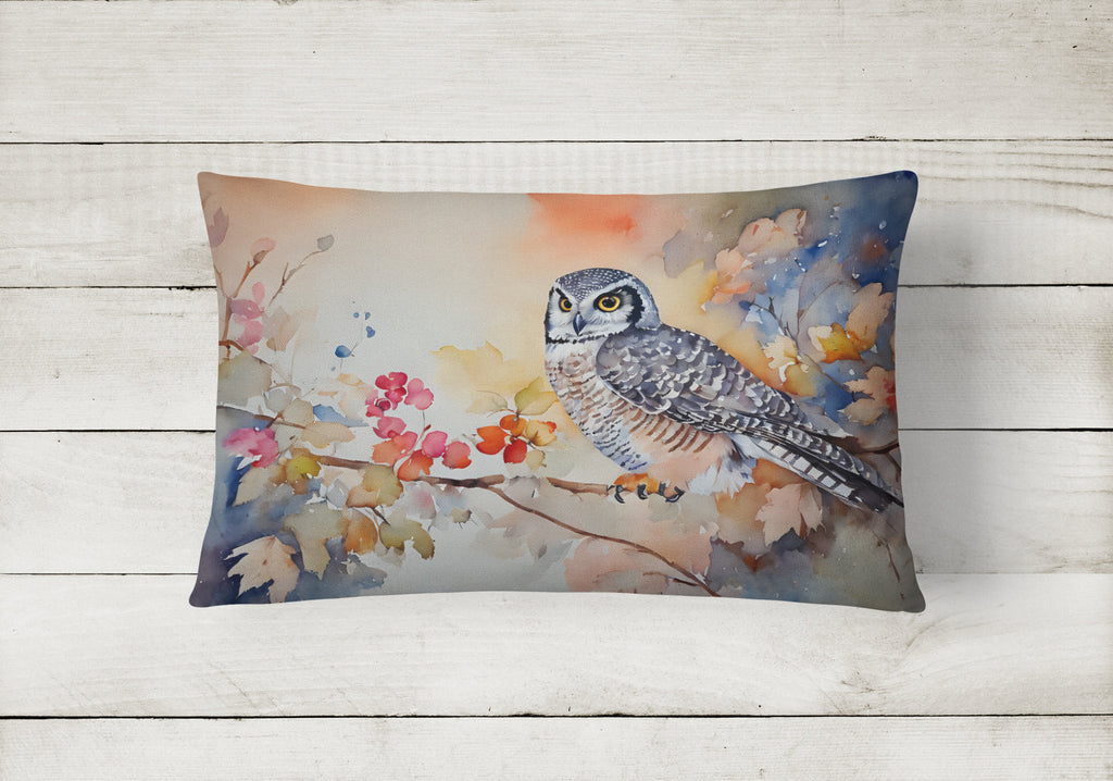 Northern Hawk Owl with Blossoms Decorative Throw Pillow 12x16 Indoor Outdoor Accent Cushion, Fabric Cover with Insert for Sofa, Bed, Porch & Living Room
