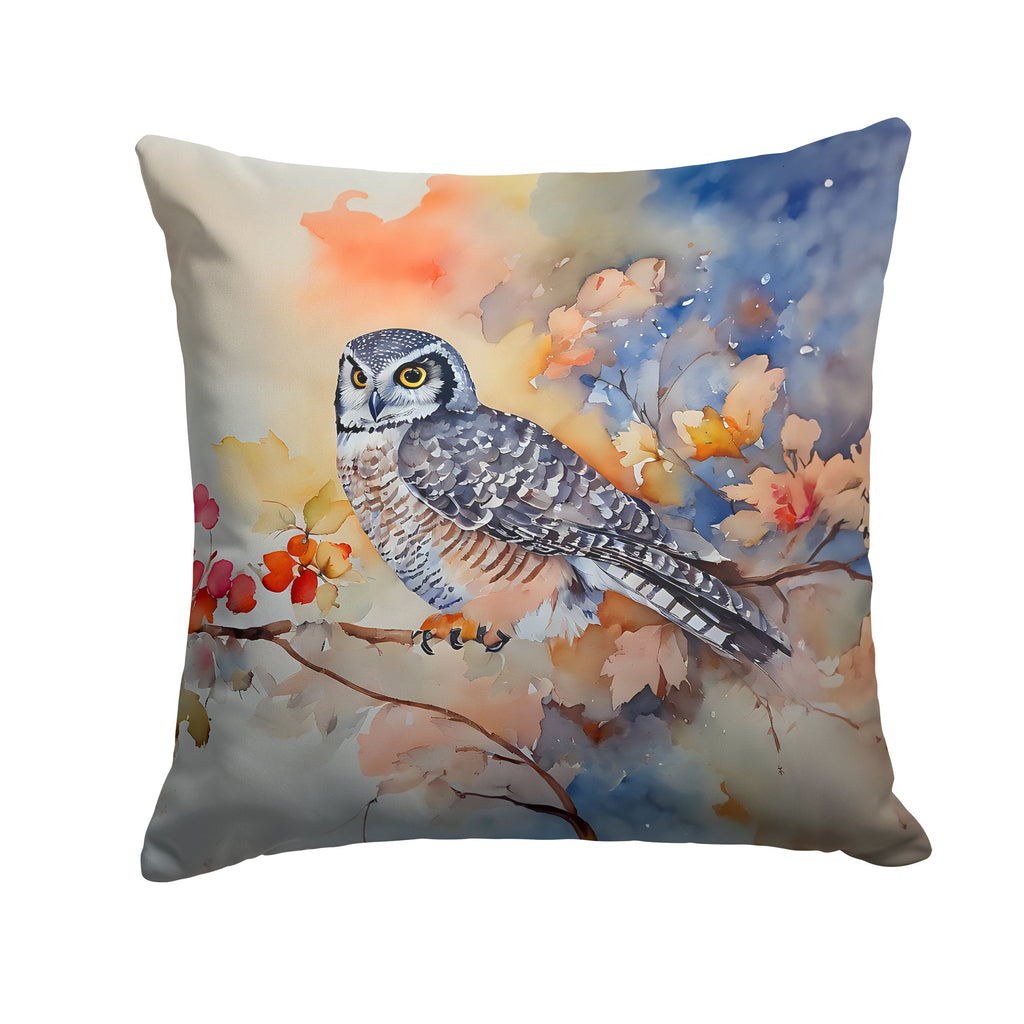 Northern Hawk Owl with Blossoms Decorative Throw Pillow 18x18 Indoor Outdoor Accent Cushion, Fabric Cover with Insert for Sofa, Bed, Porch & Living Room