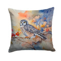 Northern Hawk Owl with Blossoms Decorative Throw Pillow 18x18 Indoor Outdoor Accent Cushion, Fabric Cover with Insert for Sofa, Bed, Porch & Living Room