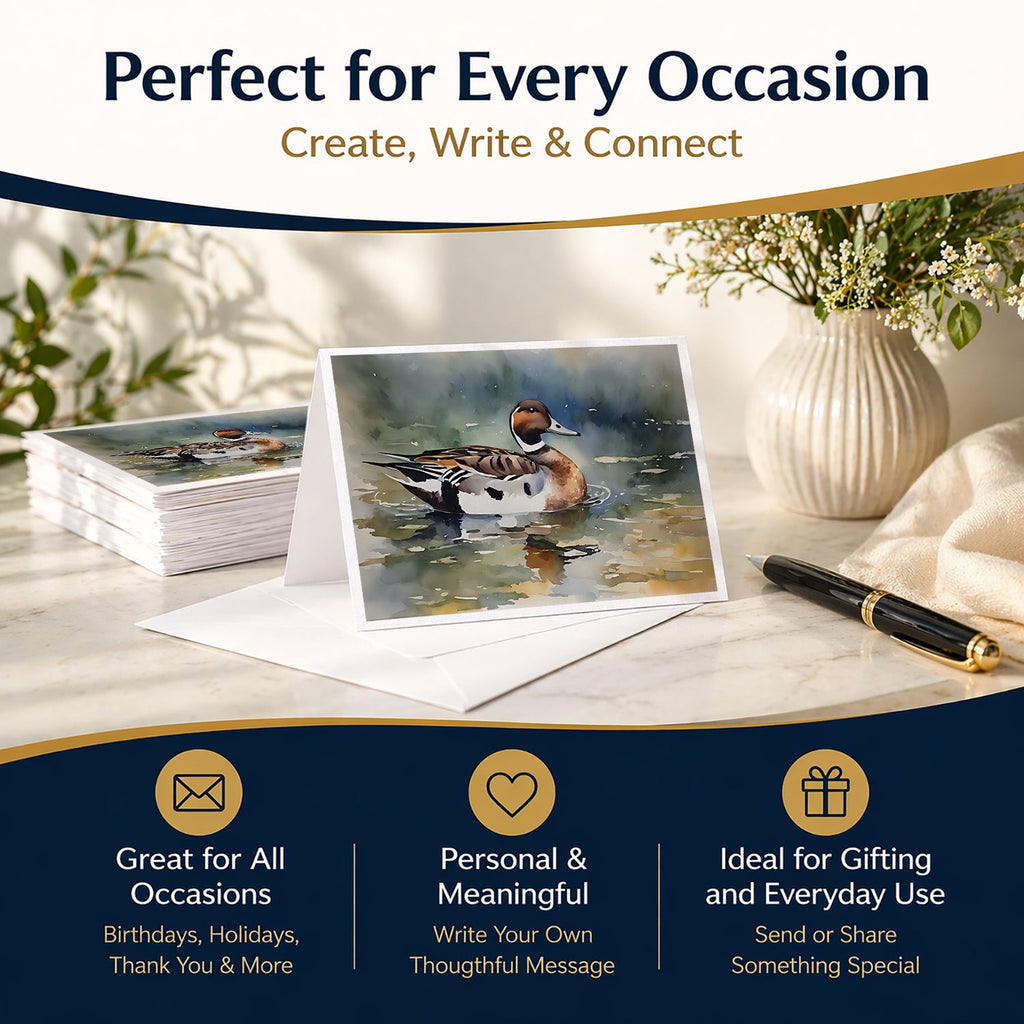 Northern Pintail Duck Swimming Greeting Cards Pack of 8 Blank Cards with Envelopes Whimsical A7 Size 5x7