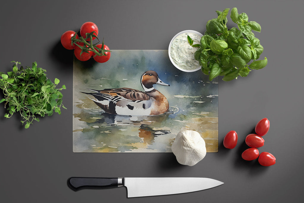 Northern Pintail Duck Swimming Cutting Board Tempered Glass Kitchen Cutting Surface, Heat Resistant Chopping, Non-Slip Feet, Food Prep & Serving