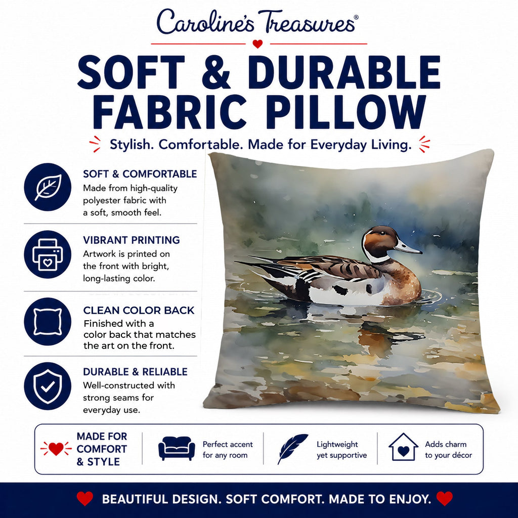 Northern Pintail Duck Swimming Decorative Throw Pillow 14x14 Indoor Outdoor Accent Cushion, Fabric Cover with Insert for Sofa, Bed, Porch & Living Room