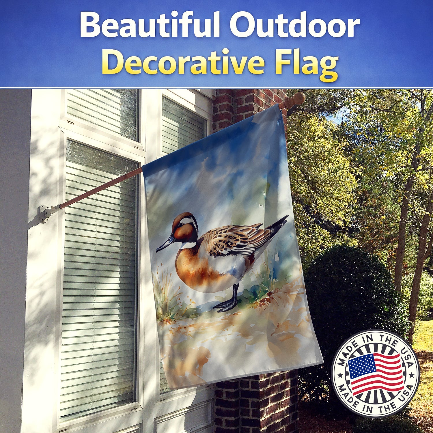 Northern Pintail Duck Standing Shore House Flag 28x40 Porch Sleeve Pole Decorative Outside Yard Banner Artwork Wall Hanging, Polyester