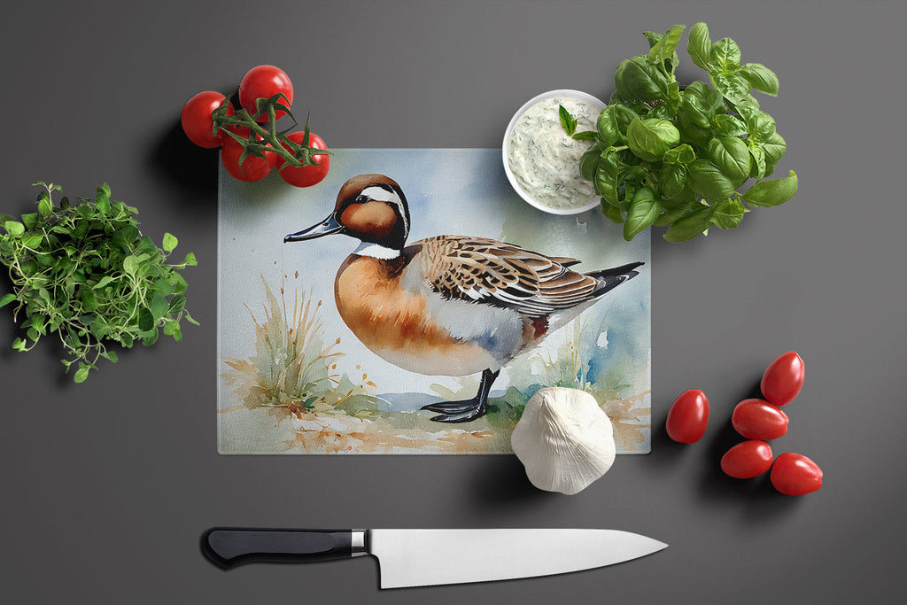 Northern Pintail Duck Standing Shore Cutting Board Tempered Glass Kitchen Cutting Surface, Heat Resistant Chopping, Non-Slip Feet, Food Prep & Serving