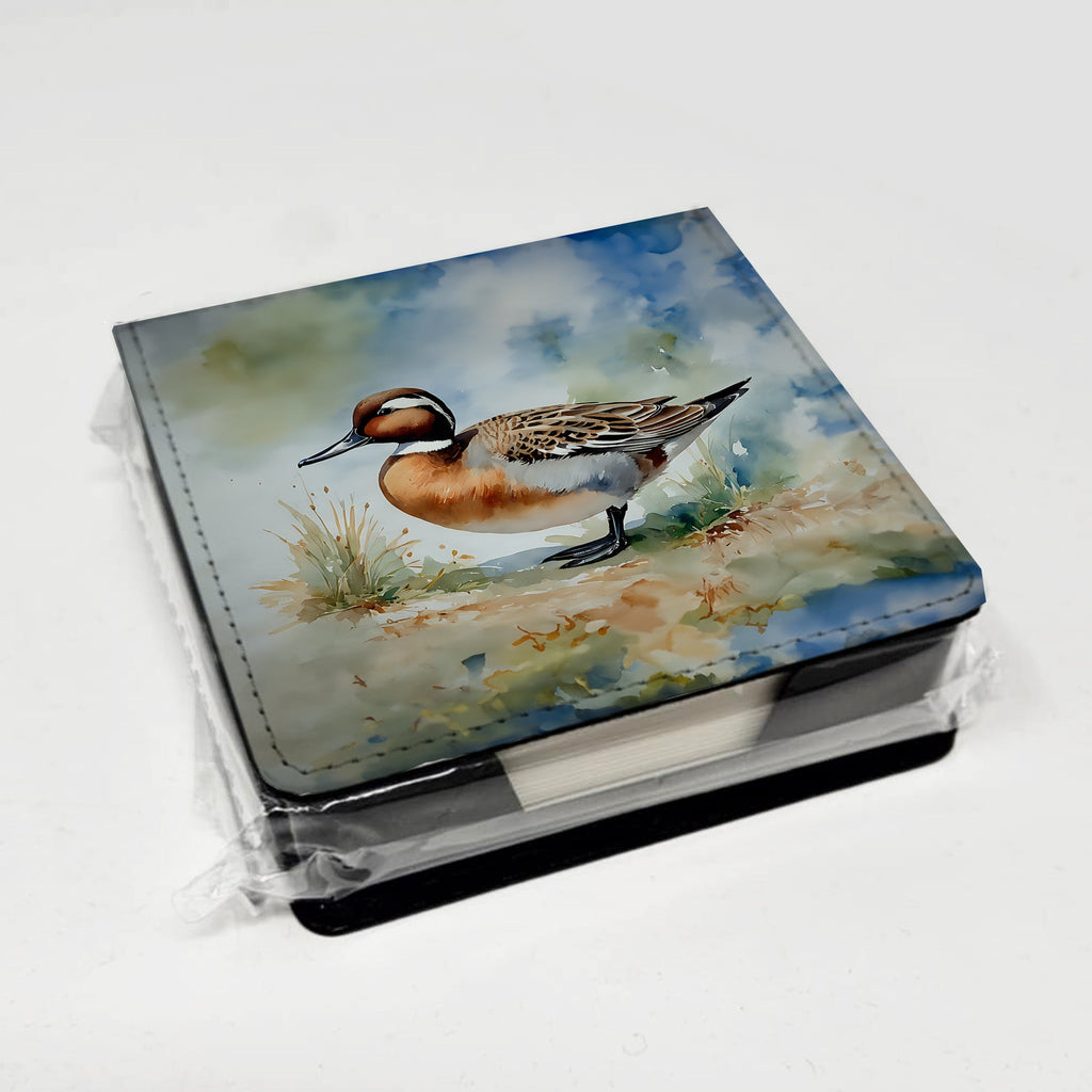 Northern Pintail Duck Standing Shore PU Leather Note Paper Holder with Artist-Designed Cover, Desk Accessory, Office Gift