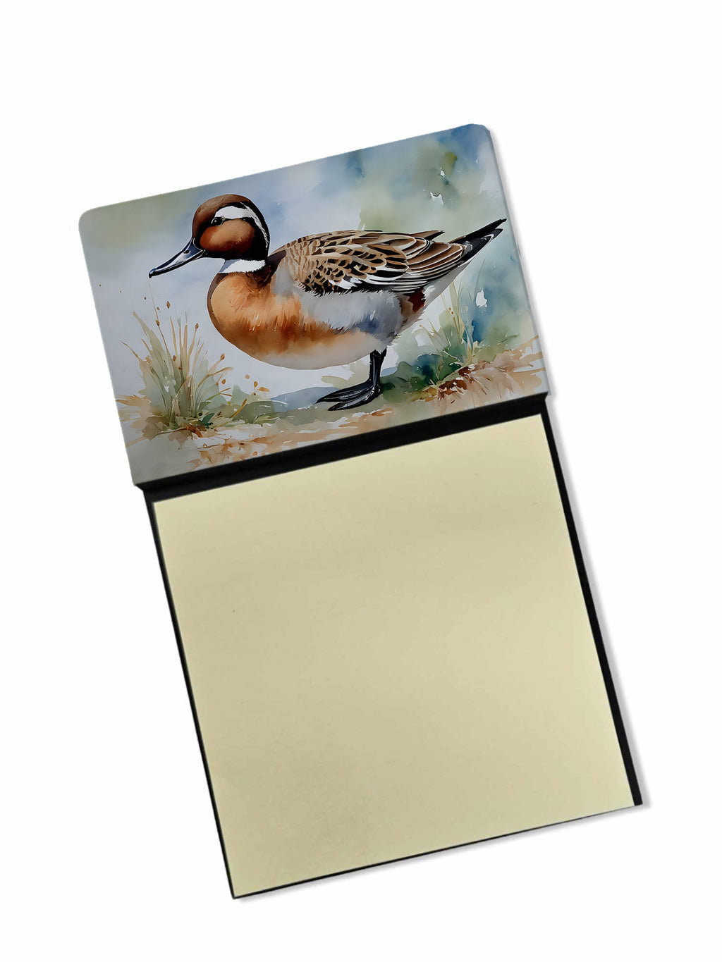Northern Pintail Duck Standing Shore Watercolor Sticky Note Holder Refillable Dispenser Desk Accessory 3x3 Pad Gift