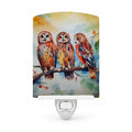 Three Owls Perched Branch Ceramic Night Light Compact, UL-Certified, Ideal for Bedroom, Bathroom, Nursery, Hallway, Kitchen, 6x4x3, Multicolor