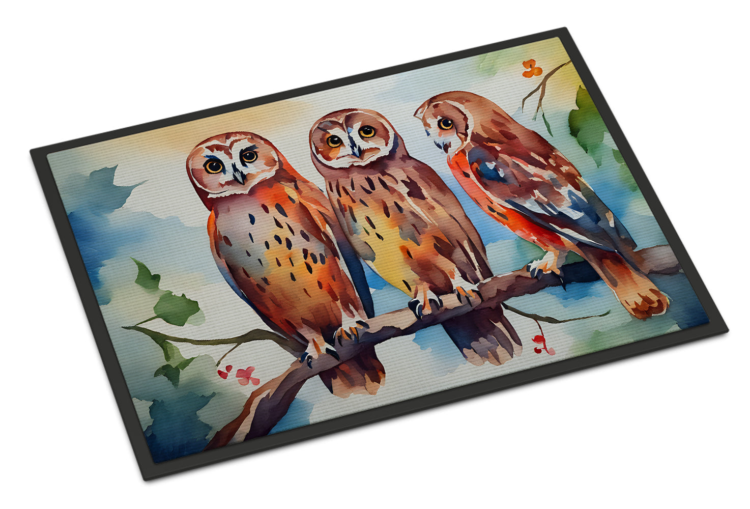Three Owls Perched Branch Doormat Indoor Outdoor 24H X 36W Front Door Mat Rugs for Entryway, Non Slip Washable Low Pile,
