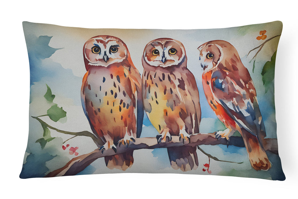 Three Owls Perched Branch Decorative Throw Pillow 12x16 Indoor Outdoor Accent Cushion, Fabric Cover with Insert for Sofa, Bed, Porch & Living Room