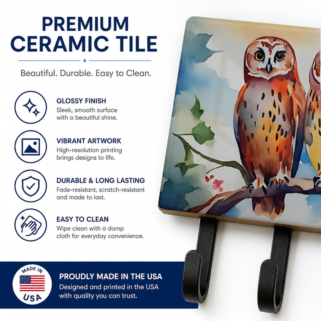 Three Owls Perched Branch Leash or Key Holder Wall Hooks, Coat Rack Wall Mount, for Hanging Keys, Towels, Aprons, Leashes