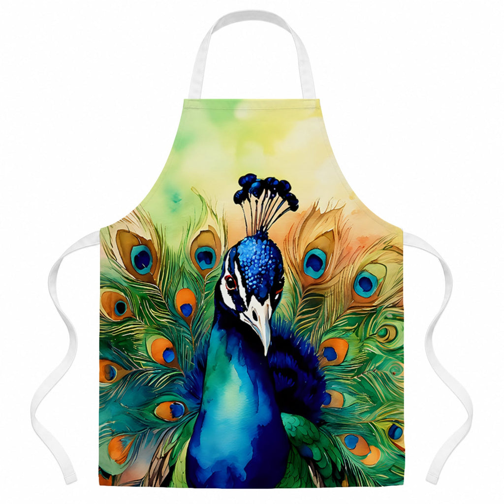 Peacock Displaying Feathers Apron Cooking Kitchen Server Baking Crafts Gardening for Adult Women Men, Unisex, Large, Multicolor