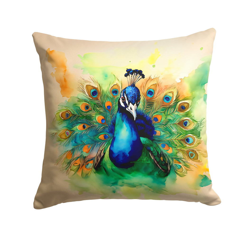 Peacock Displaying Feathers Decorative Throw Pillow 18x18 Indoor Outdoor Accent Cushion, Fabric Cover with Insert for Sofa, Bed, Porch & Living Room