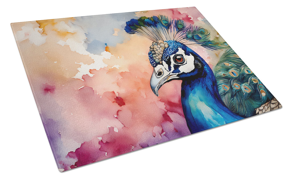 Peacock Portrait Colorful Cutting Board Tempered Glass Kitchen Cutting Surface, Heat Resistant Chopping, Non-Slip Feet, Food Prep & Serving