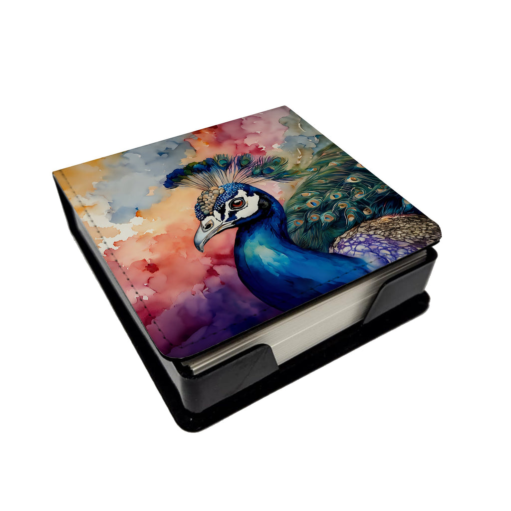 Peacock Portrait Colorful PU Leather Note Paper Holder with Artist-Designed Cover, Desk Accessory, Office Gift
