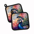 Peacock Portrait Colorful Pot Holder Set of 2 Heat Resistant Quilted Hot Pads 7.5 x 7.5 Inch, Insulated Kitchen Trivets for Cooking & Baking