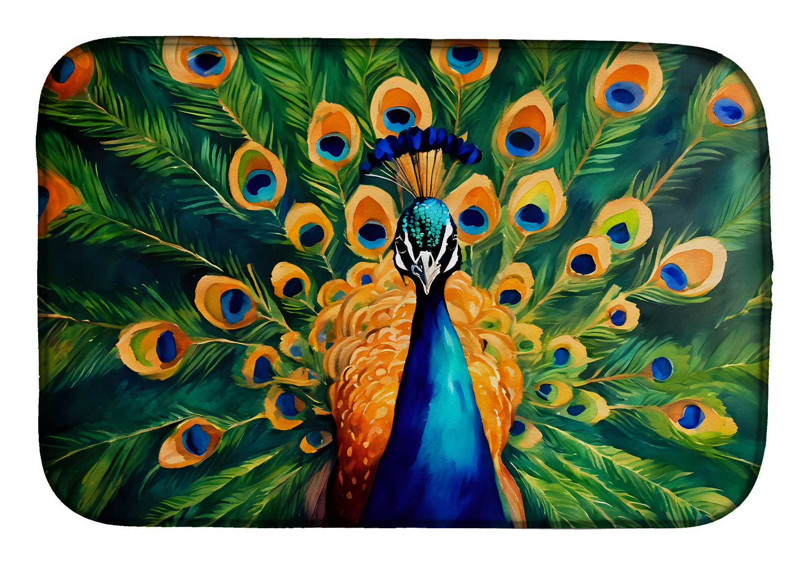 Peacock Full Feather Display Vibrant Dish Drying Mat Absorbent Dish Drying Mat Pad for Kitchen Counter Dish Drainer Mat for Countertop, 14 x 21", Multicolor