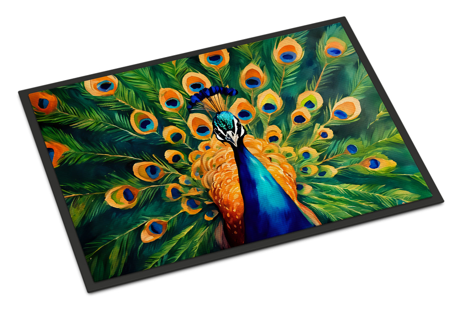 Peacock Full Feather Display Vibrant Doormat Indoor Outdoor 24H X 36W Front Door Mat Rugs for Entryway, Non Slip Washable Low Pile,