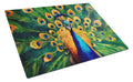 Peacock Full Feather Display Vibrant Cutting Board Tempered Glass Kitchen Cutting Surface, Heat Resistant Chopping, Non-Slip Feet, Food Prep & Serving