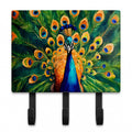 Peacock Full Feather Display Vibrant Leash or Key Holder Wall Hooks, Coat Rack Wall Mount, for Hanging Keys, Towels, Aprons, Leashes