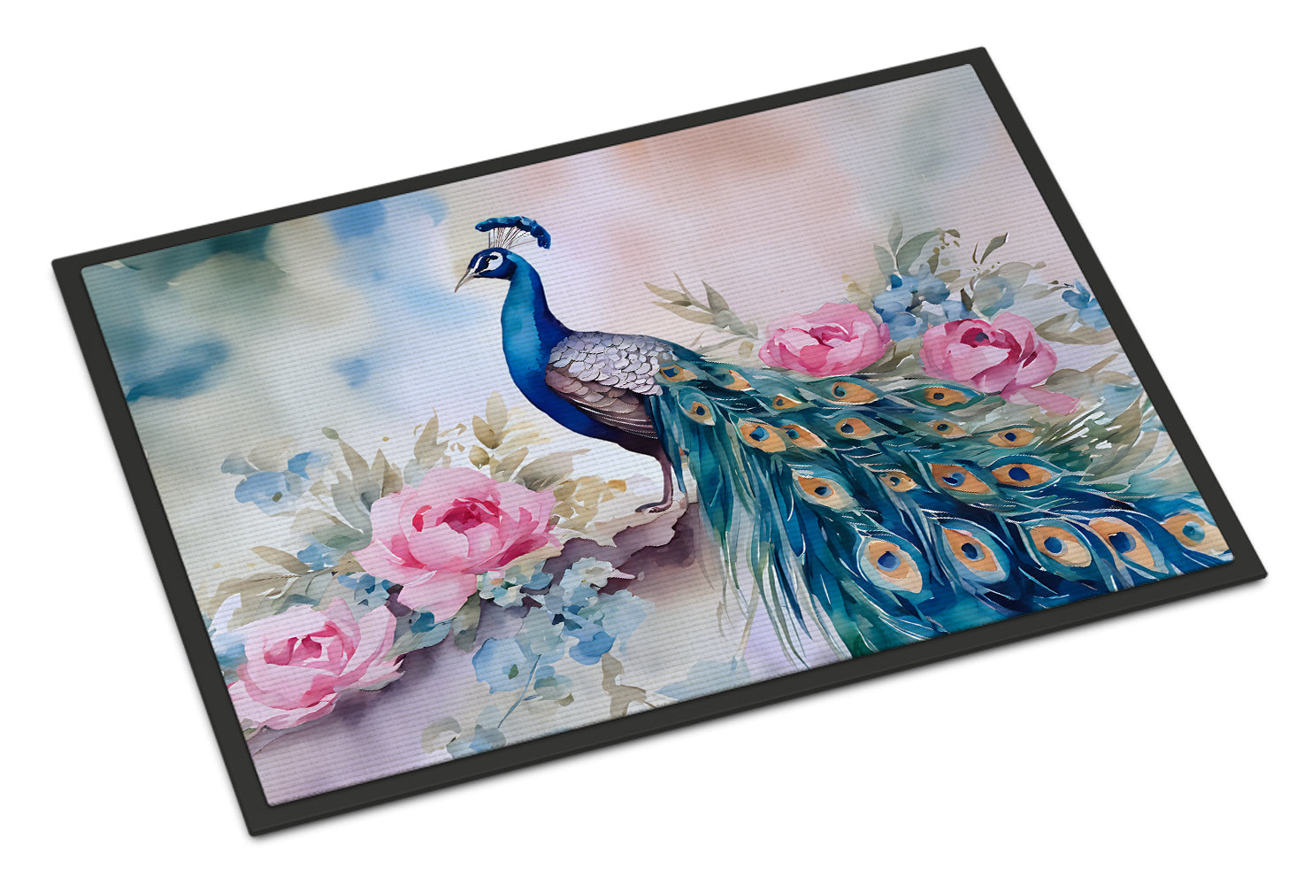 Peacock with Pink Flowers Elegant Doormat Indoor Outdoor 18H X 27W Front Door Mat Rugs for Entryway, Non Slip Washable