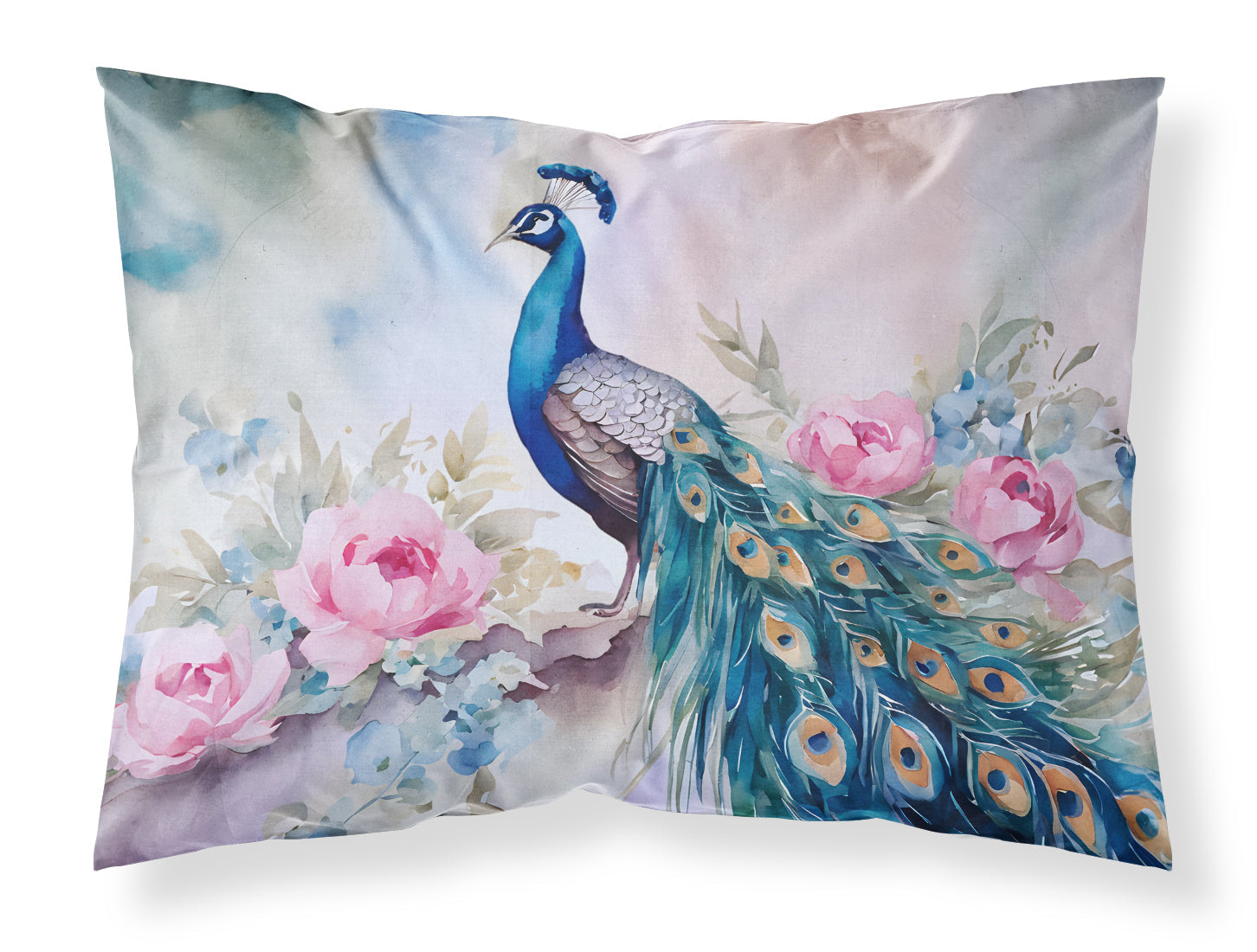 Peacock with Pink Flowers Elegant Standard Pillowcase Lightweight Super Soft Easy Care Decorative Artwork Pillowcase, Standard
