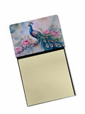 Peacock with Pink Flowers Elegant Watercolor Sticky Note Holder Refillable Dispenser Desk Accessory 3x3 Pad Gift