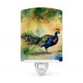 Peacock Walking Garden Scene Ceramic Night Light Compact, UL-Certified, Ideal for Bedroom, Bathroom, Nursery, Hallway, Kitchen, 6x4x3, Multicolor