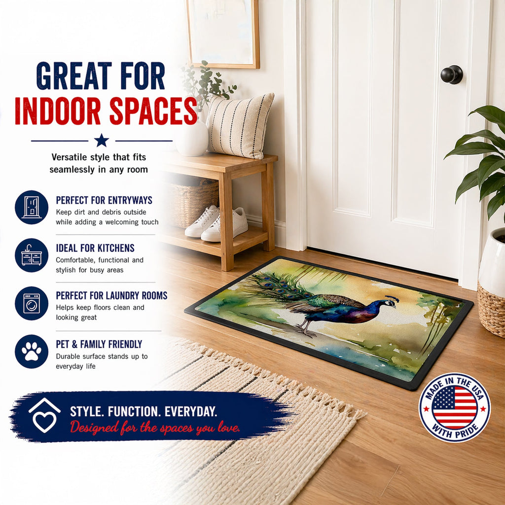 Peacock Walking Garden Scene Doormat Indoor Outdoor 24H X 36W Front Door Mat Rugs for Entryway, Non Slip Washable Low Pile,