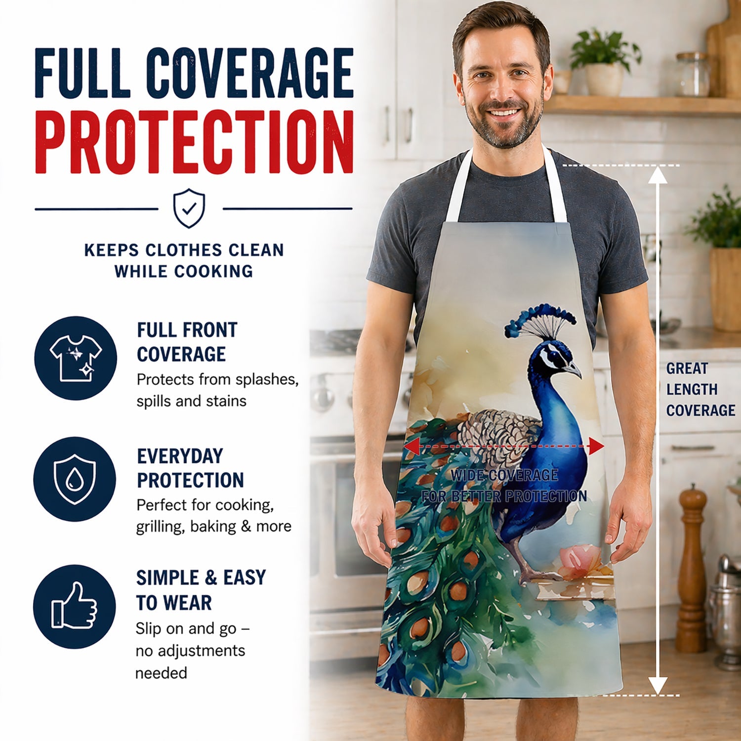 Peacock Tail Feathers Close View Apron Cooking Kitchen Server Baking Crafts Gardening for Adult Women Men, Unisex, Large, Multicolor