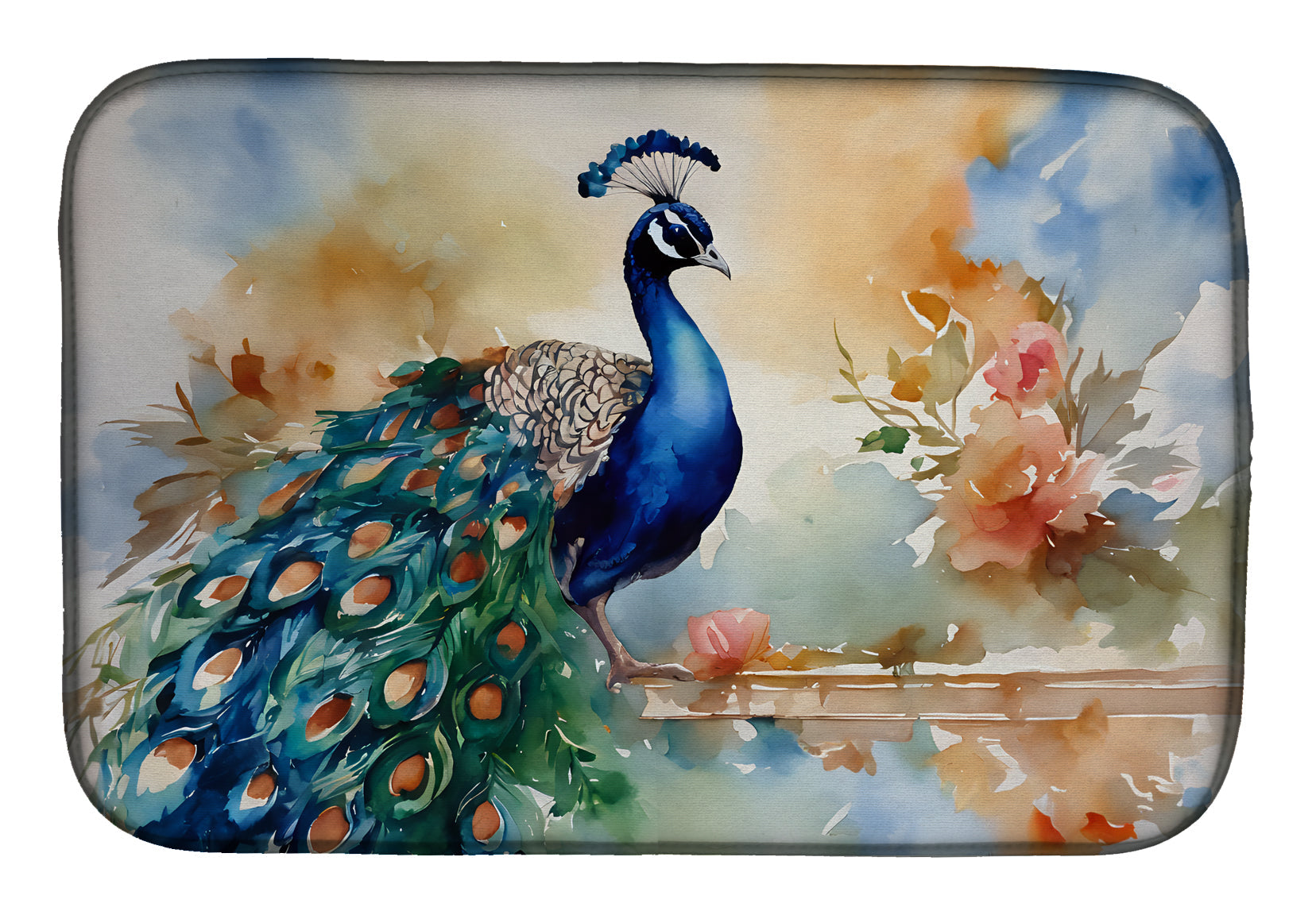 Peacock Tail Feathers Close View Dish Drying Mat Absorbent Dish Drying Mat Pad for Kitchen Counter Dish Drainer Mat for Countertop, 14 x 21", Multicolor
